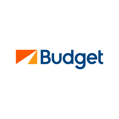 Logo of Budget, featuring an orange triangle and the word "Budget" in blue.